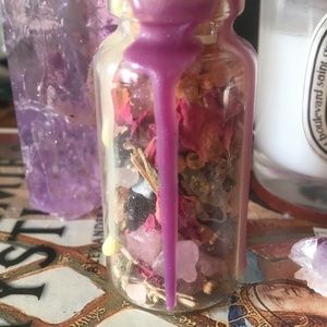 Witch jar/ spell bottle themed for beauty and success- herbs crystals handmade